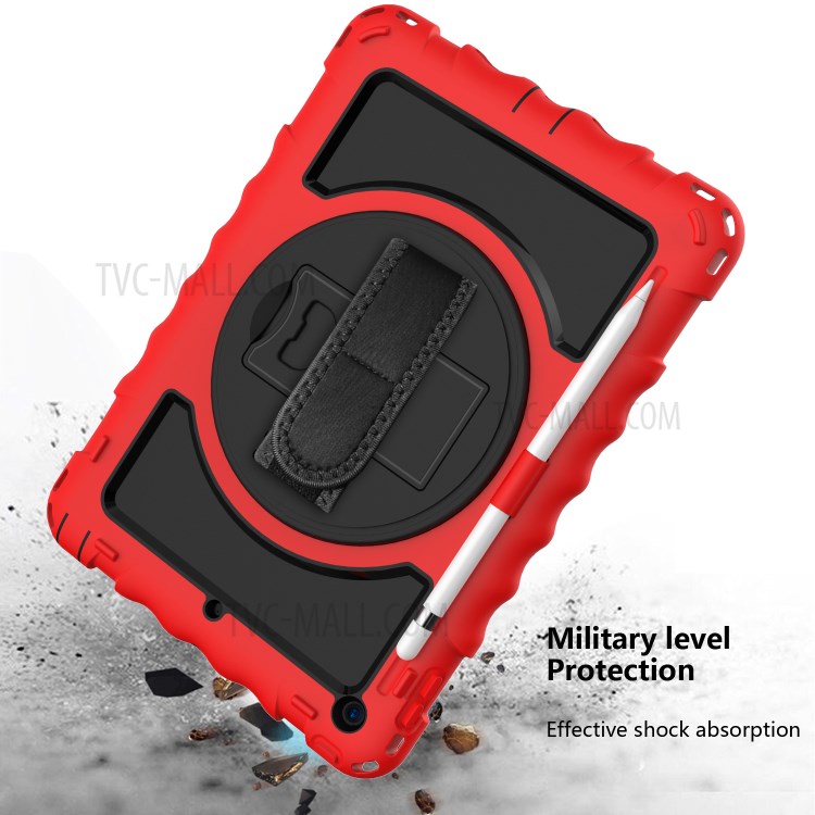 PC + TPU Hybrid Case with 360 Degree Swivel Kickstand Hand Strap and Shoulder Strap for iPad 10.2 (2019) - Red-5