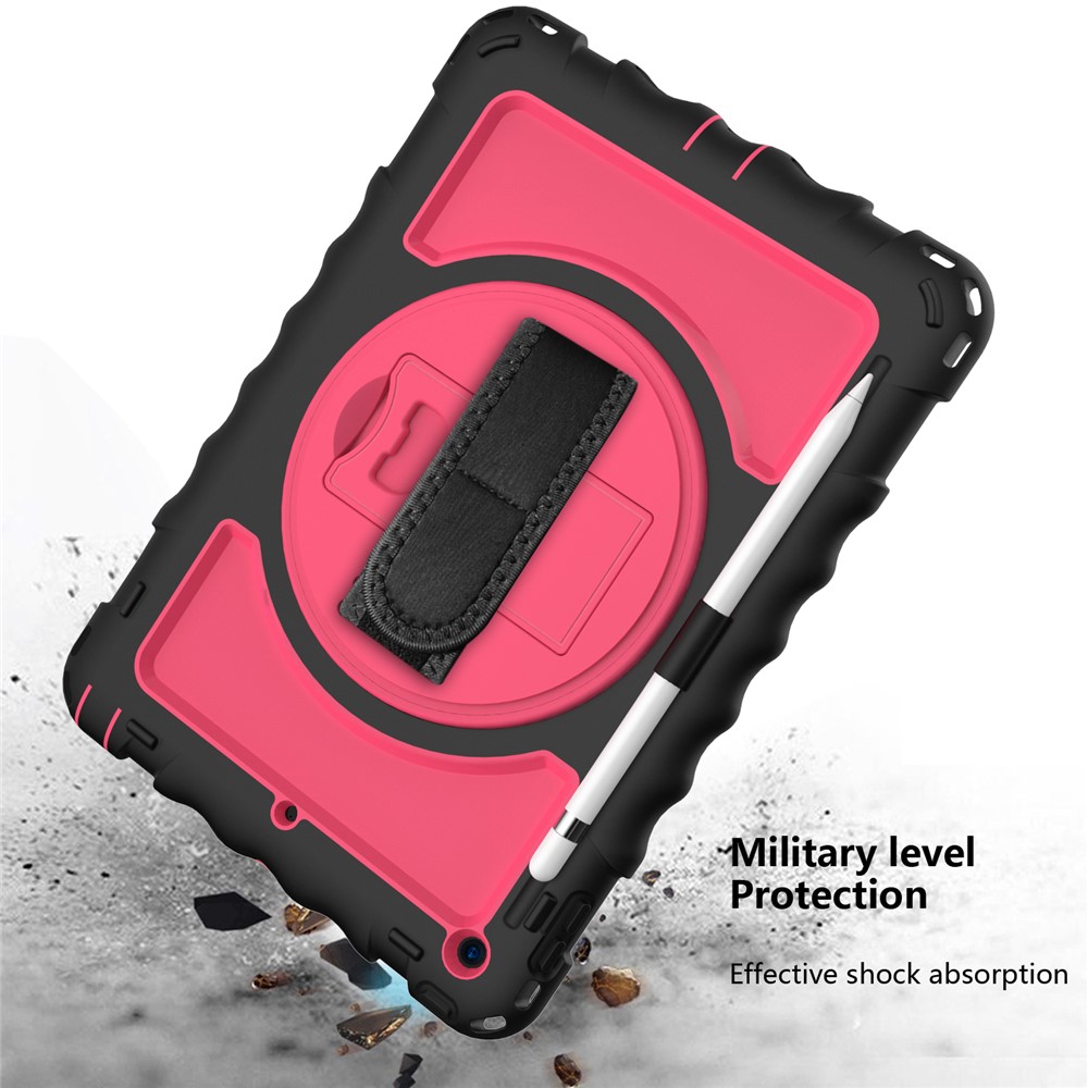 PC + TPU Hybrid Case with 360 Degree Swivel Kickstand Hand Strap and Shoulder Strap for iPad 10.2 (2019) - Black / Rose-5