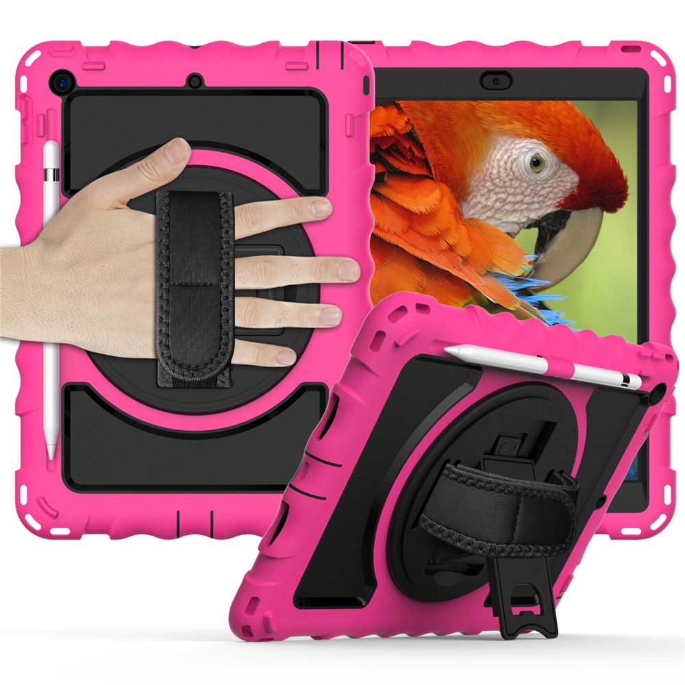 PC + TPU Hybrid Case with 360 Degree Swivel Kickstand Hand Strap and Shoulder Strap for iPad 10.2 (2019) - Rose-1