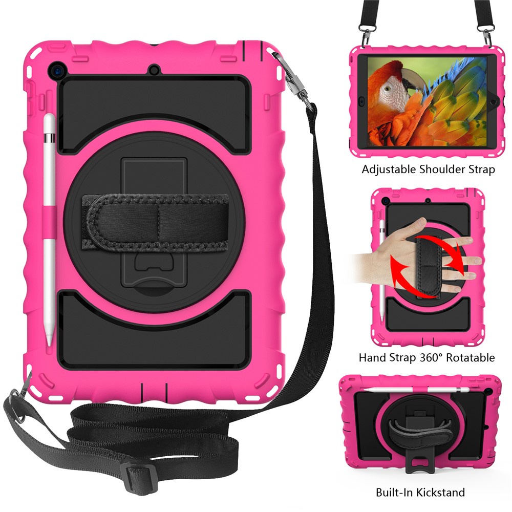 PC + TPU Hybrid Case with 360 Degree Swivel Kickstand Hand Strap and Shoulder Strap for iPad 10.2 (2019) - Rose-2