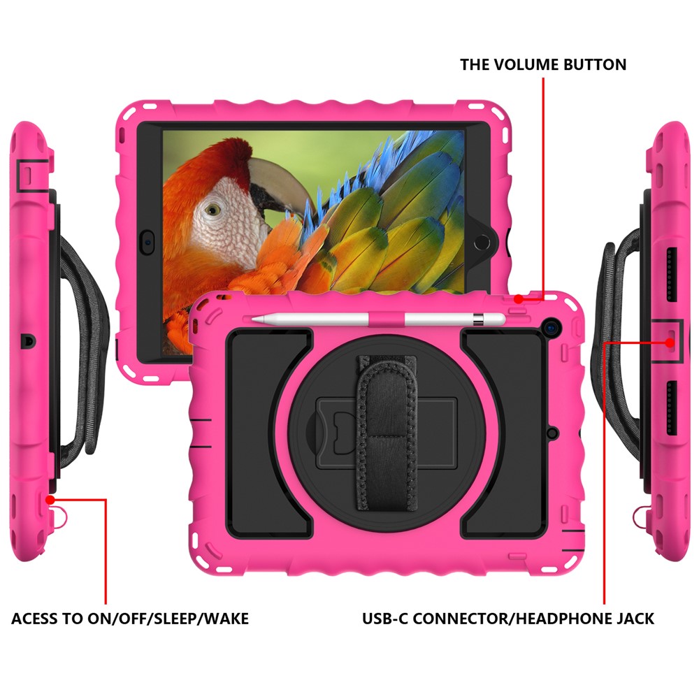PC + TPU Hybrid Case with 360 Degree Swivel Kickstand Hand Strap and Shoulder Strap for iPad 10.2 (2019) - Rose-3