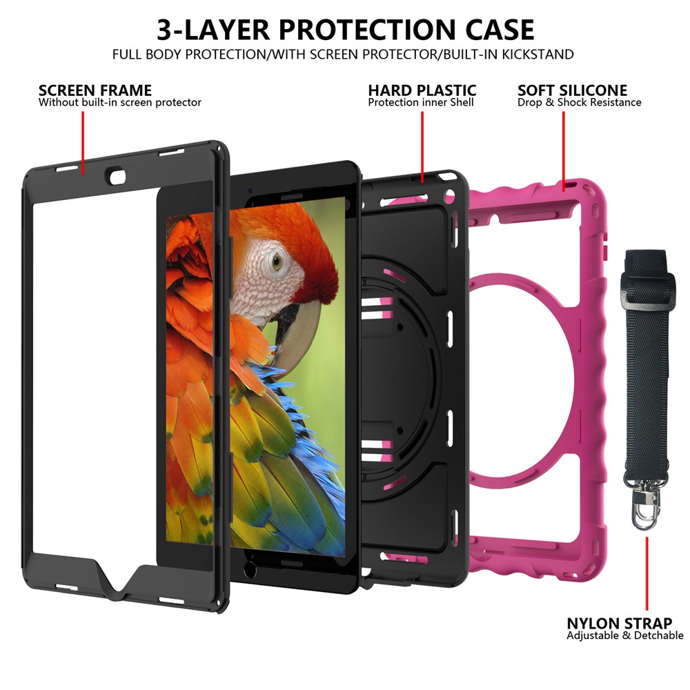 PC + TPU Hybrid Case with 360 Degree Swivel Kickstand Hand Strap and Shoulder Strap for iPad 10.2 (2019) - Rose-4