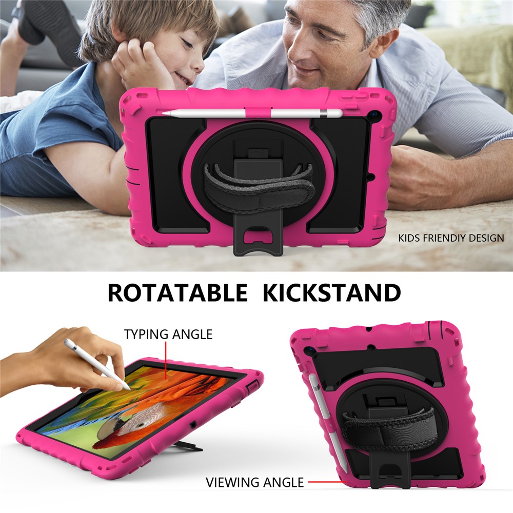 PC + TPU Hybrid Case with 360 Degree Swivel Kickstand Hand Strap and Shoulder Strap for iPad 10.2 (2019) - Rose-6