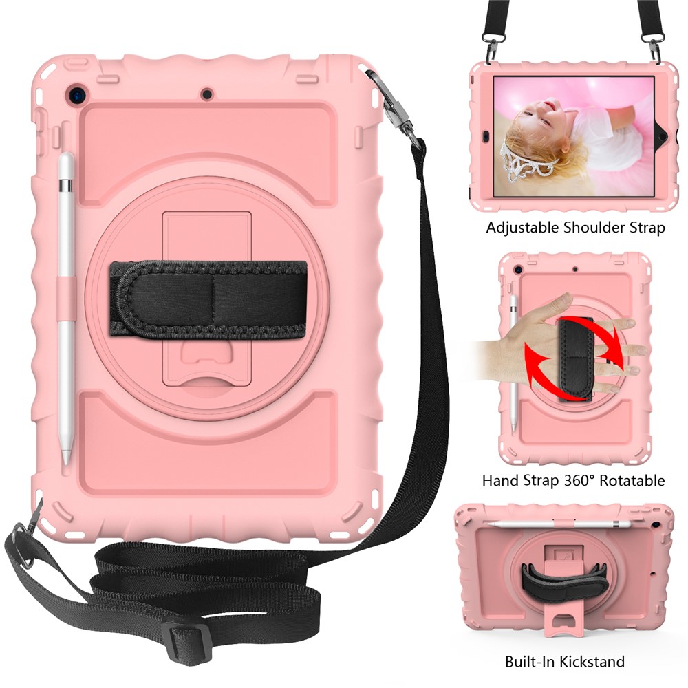 PC + TPU Hybrid Case with 360 Degree Swivel Kickstand Hand Strap and Shoulder Strap for iPad 10.2 (2019) - Rose Gold-2