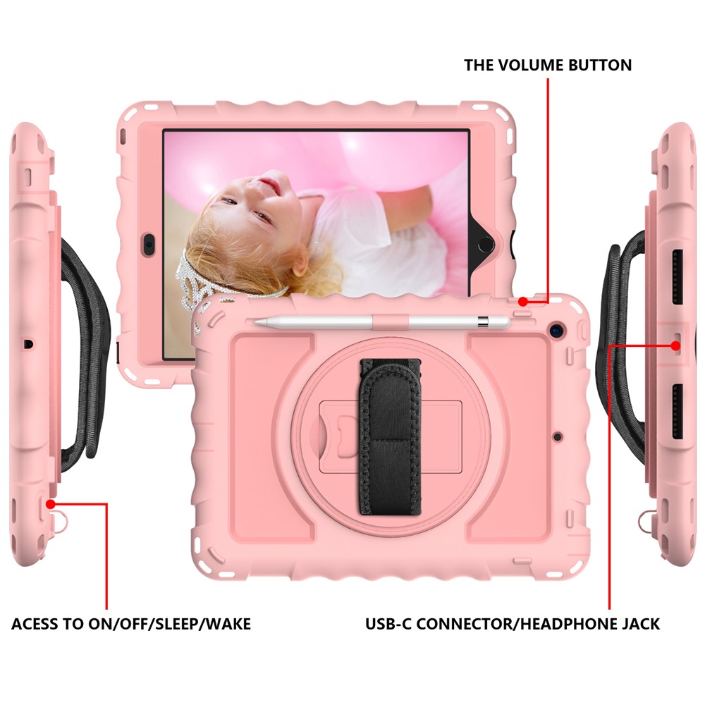 PC + TPU Hybrid Case with 360 Degree Swivel Kickstand Hand Strap and Shoulder Strap for iPad 10.2 (2019) - Rose Gold-3