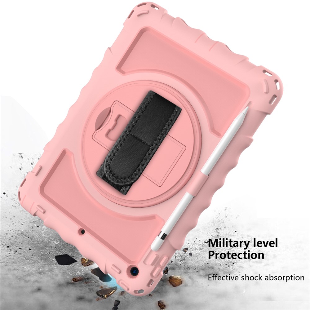PC + TPU Hybrid Case with 360 Degree Swivel Kickstand Hand Strap and Shoulder Strap for iPad 10.2 (2019) - Rose Gold-5