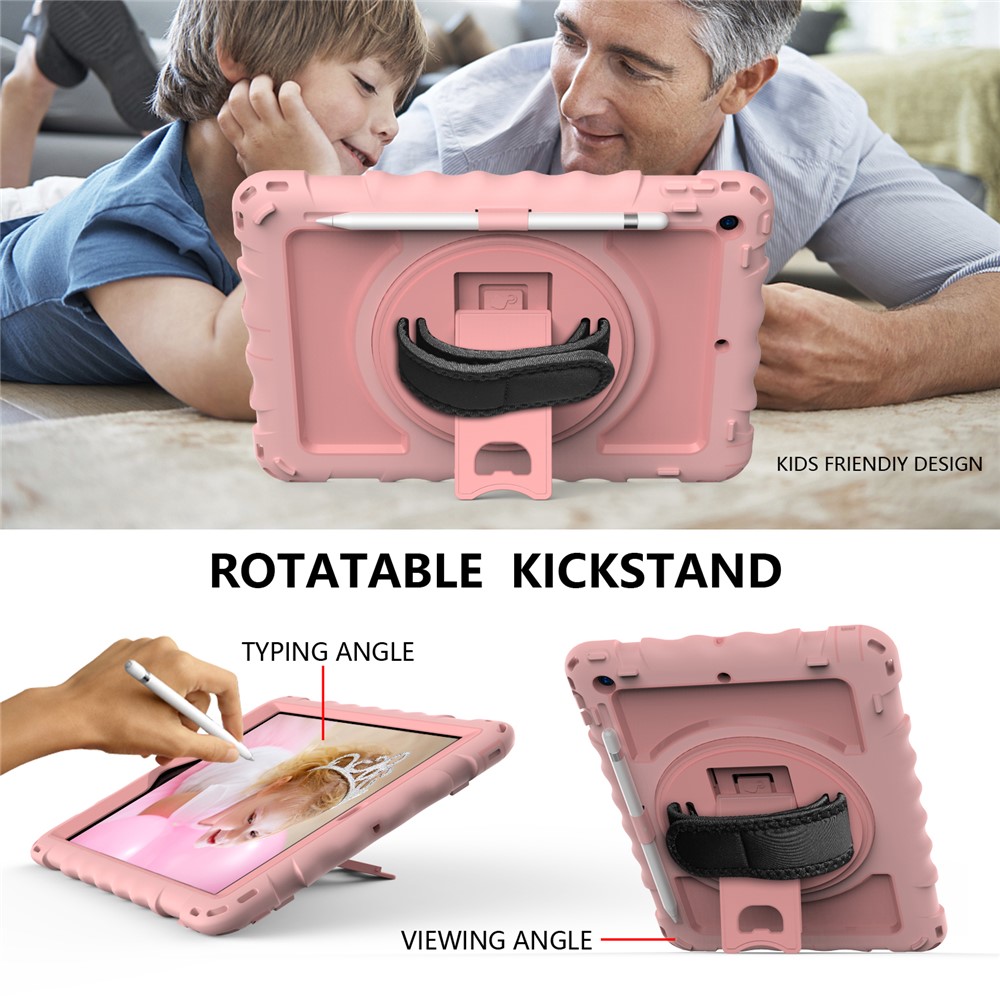 PC + TPU Hybrid Case with 360 Degree Swivel Kickstand Hand Strap and Shoulder Strap for iPad 10.2 (2019) - Rose Gold-6