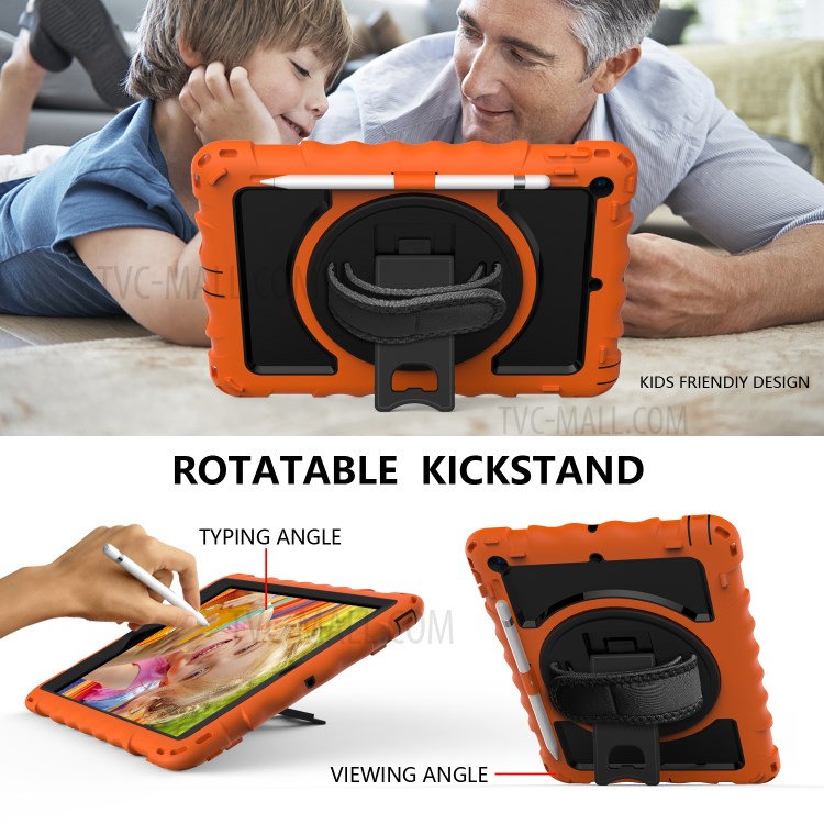PC + TPU Hybrid Case with 360 Degree Swivel Kickstand Hand Strap and Shoulder Strap for iPad 10.2 (2019) - Orange-6