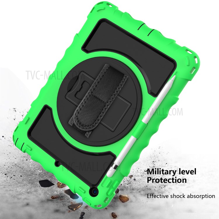 PC + TPU Hybrid Case with 360 Degree Swivel Kickstand Hand Strap and Shoulder Strap for iPad 10.2 (2019) - Green-5