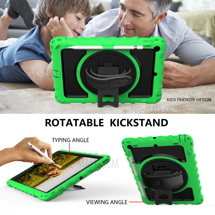 PC + TPU Hybrid Case with 360 Degree Swivel Kickstand Hand Strap and Shoulder Strap for iPad 10.2 (2019) - Green-6
