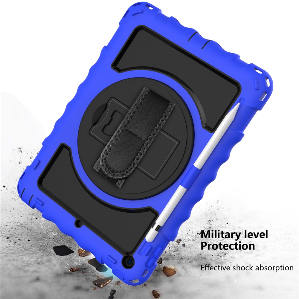 PC + TPU Hybrid Case with 360 Degree Swivel Kickstand Hand Strap and Shoulder Strap for iPad 10.2 (2019) - Blue-5