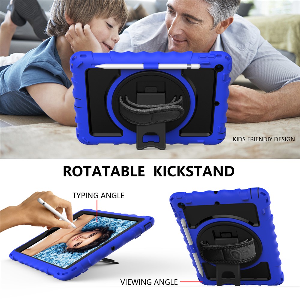 PC + TPU Hybrid Case with 360 Degree Swivel Kickstand Hand Strap and Shoulder Strap for iPad 10.2 (2019) - Blue-6