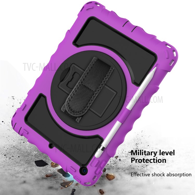 PC + TPU Hybrid Case with 360 Degree Swivel Kickstand Hand Strap and Shoulder Strap for iPad 10.2 (2019) - Purple-5