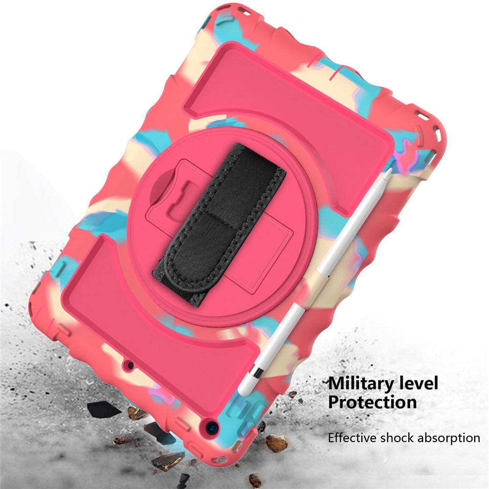 PC + TPU Hybrid Case with 360 Degree Swivel Kickstand Hand Strap and Shoulder Strap for iPad 10.2 (2019) - Rainbow Rose-5