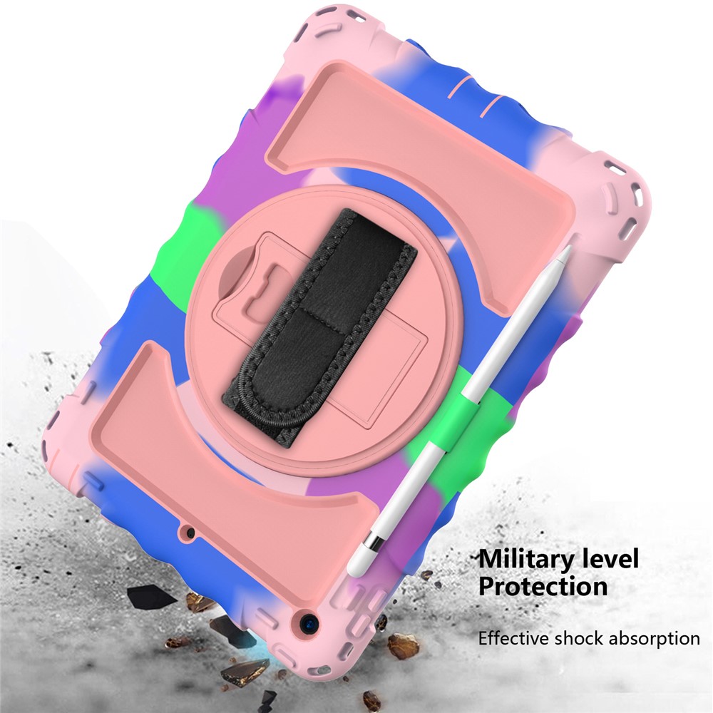 PC + TPU Hybrid Case with 360 Degree Swivel Kickstand Hand Strap and Shoulder Strap for iPad 10.2 (2019) - Rainbow Rose Gold-5