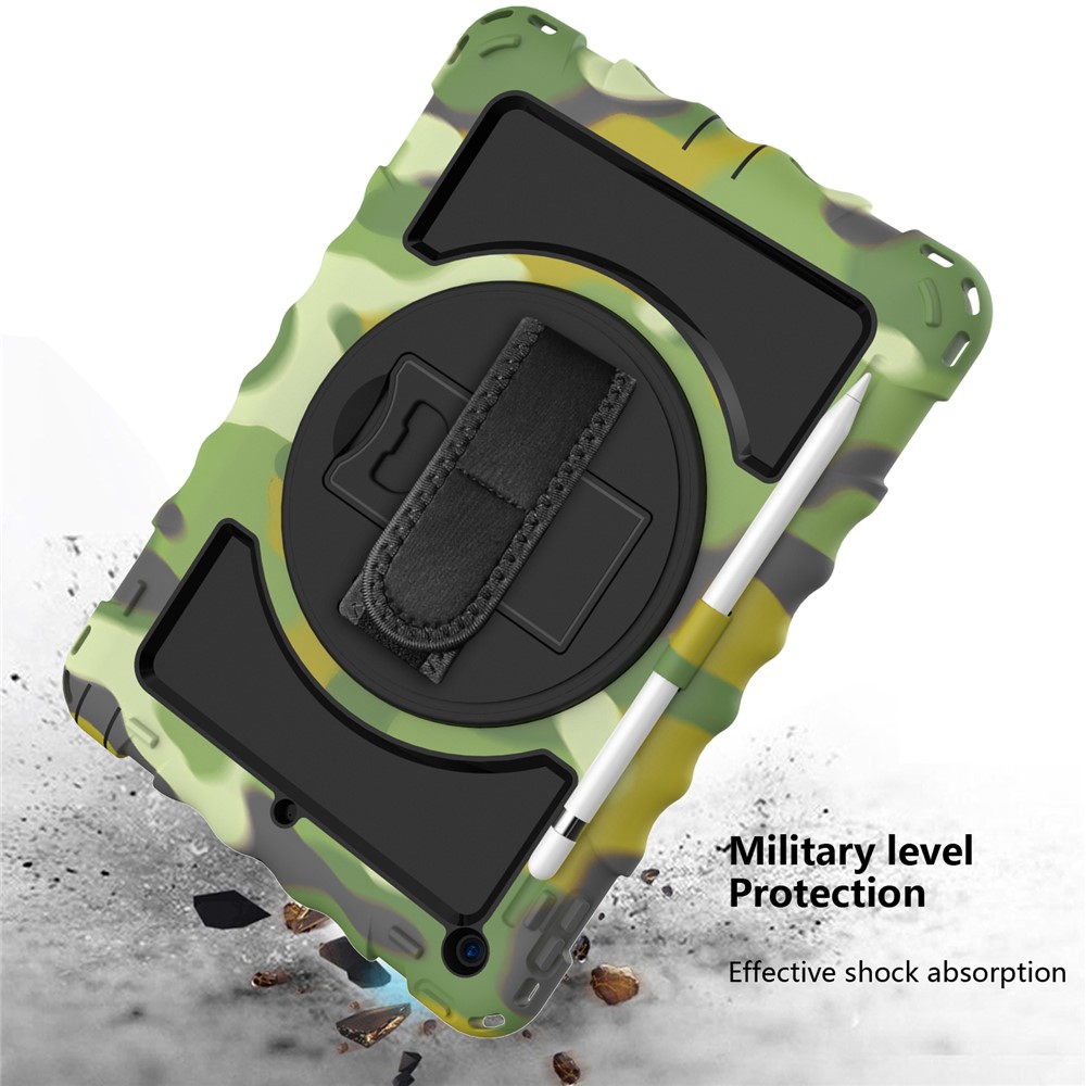 PC + TPU Hybrid Case with 360 Degree Swivel Kickstand Hand Strap and Shoulder Strap for iPad 10.2 (2019) - Camouflage-5