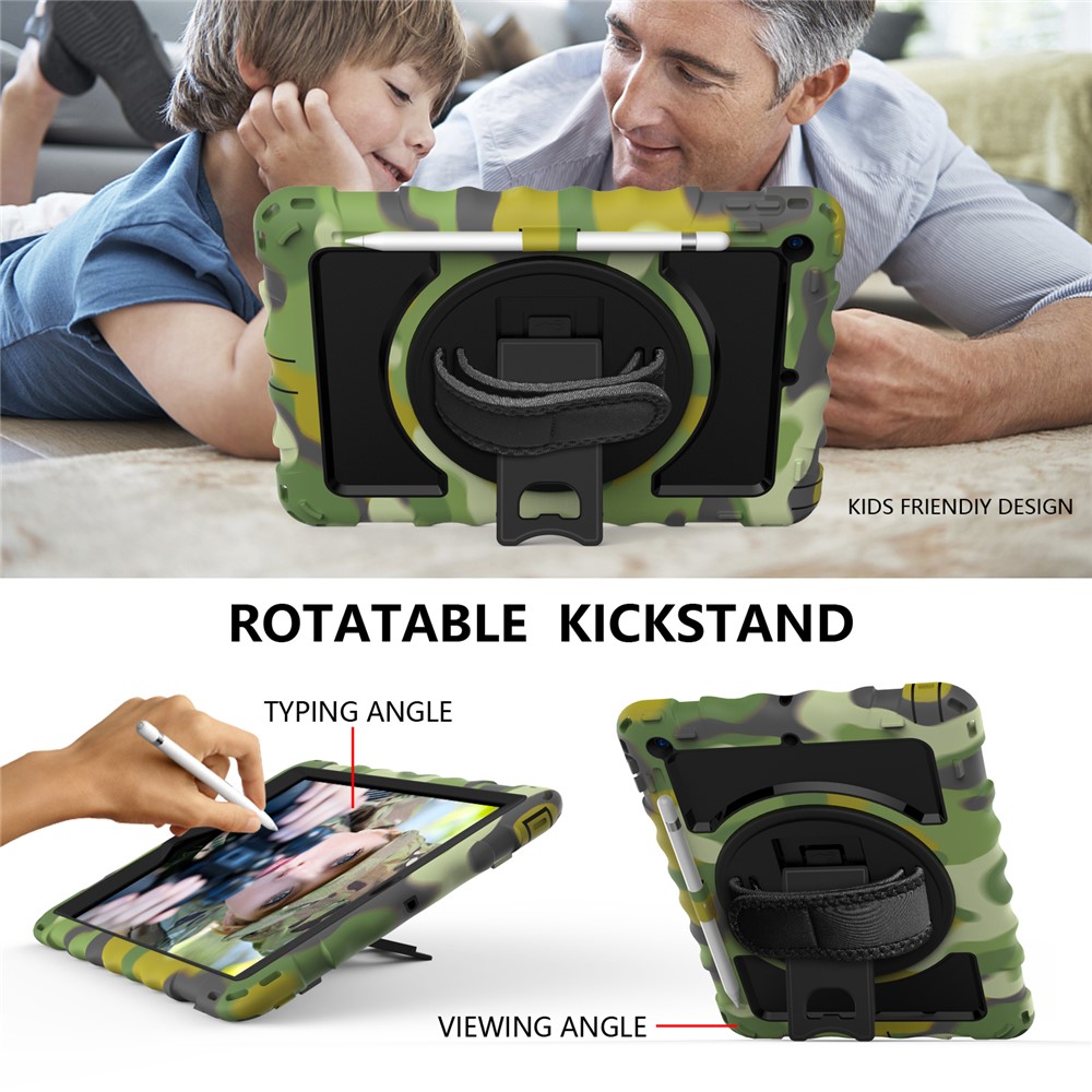 PC + TPU Hybrid Case with 360 Degree Swivel Kickstand Hand Strap and Shoulder Strap for iPad 10.2 (2019) - Camouflage-6