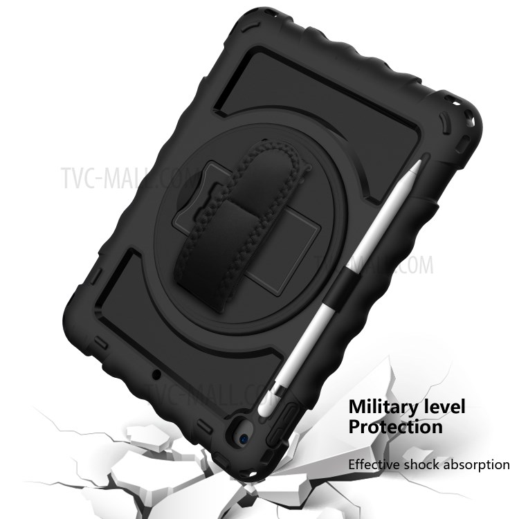 360° Swivel Handy Strap Kickstand PC Silicone Tablet Case with Shoulder Strap for iPad 9.7-inch (2018)/(2017) - All Black-5