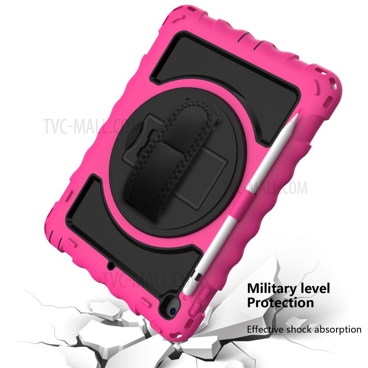 360° Swivel Handy Strap Kickstand PC Silicone Tablet Case with Shoulder Strap for iPad 9.7-inch (2018)/(2017) - Rose Frame/Black-5