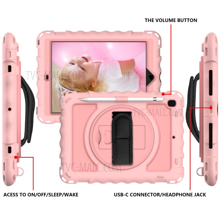 360° Swivel Handy Strap Kickstand PC Silicone Tablet Case with Shoulder Strap for iPad 9.7-inch (2018)/(2017) - Pink-3