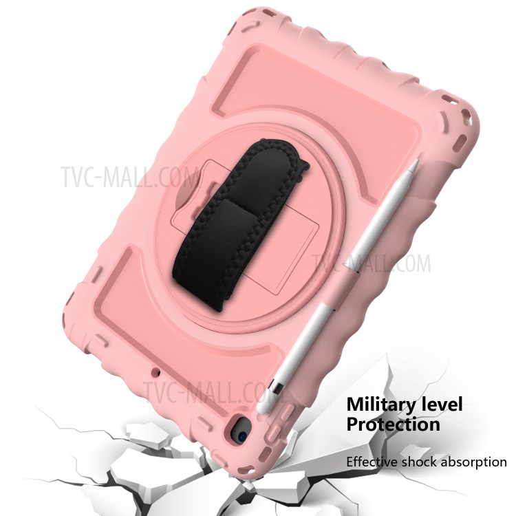 360° Swivel Handy Strap Kickstand PC Silicone Tablet Case with Shoulder Strap for iPad 9.7-inch (2018)/(2017) - Pink-5