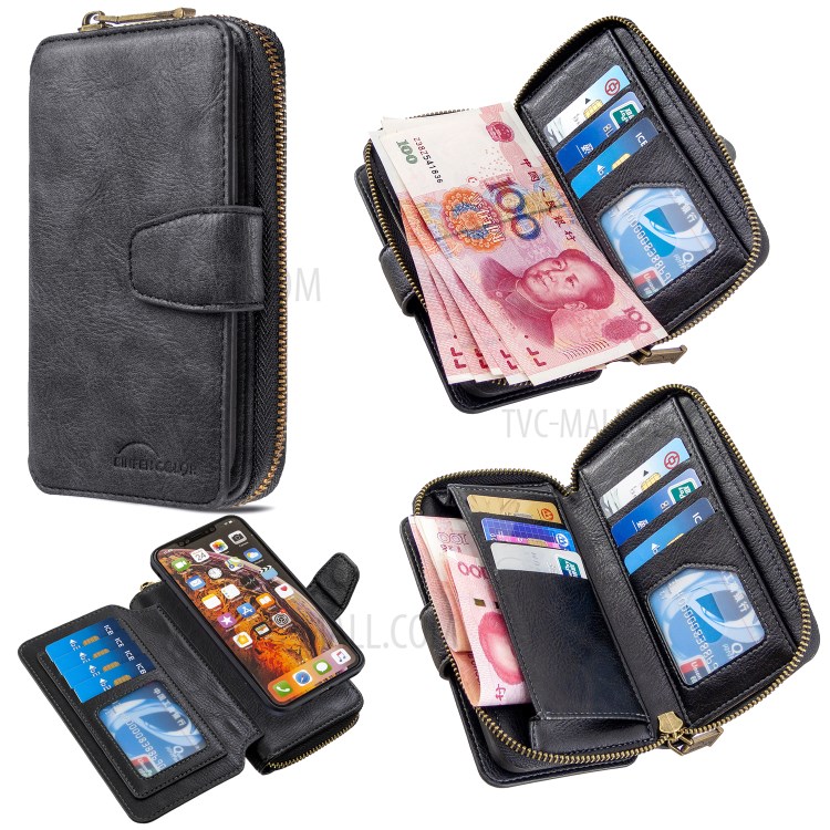 BF001 Zipper Wallet Leather Phone Case Cover Shell for iPhone XS Max 6.5-inch - Black-1