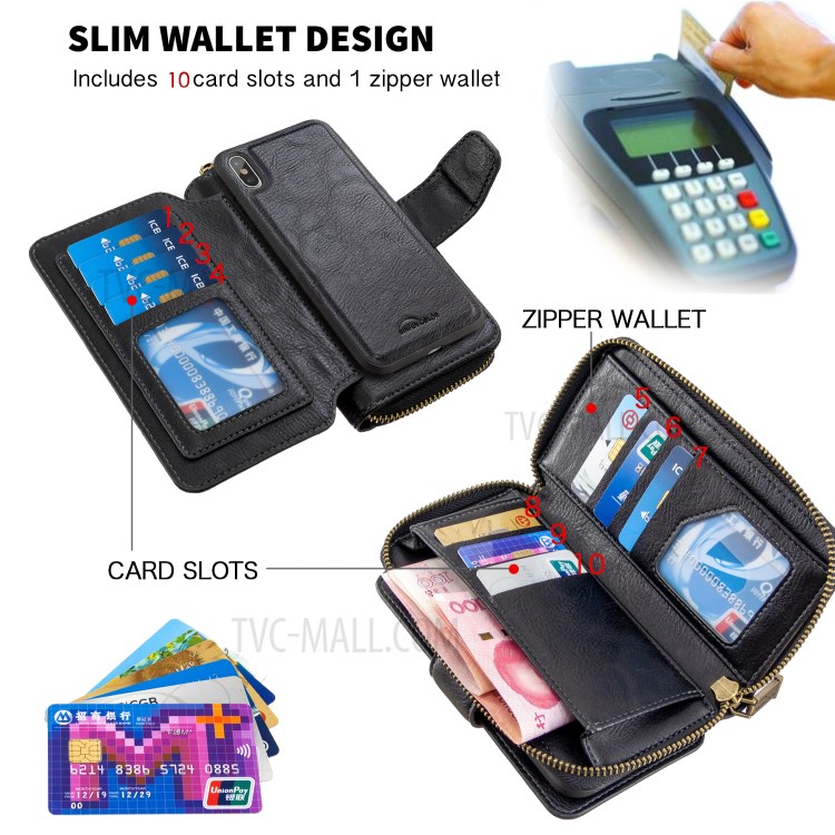 BF001 Zipper Wallet Leather Phone Case Cover Shell for iPhone XS Max 6.5-inch - Black-5