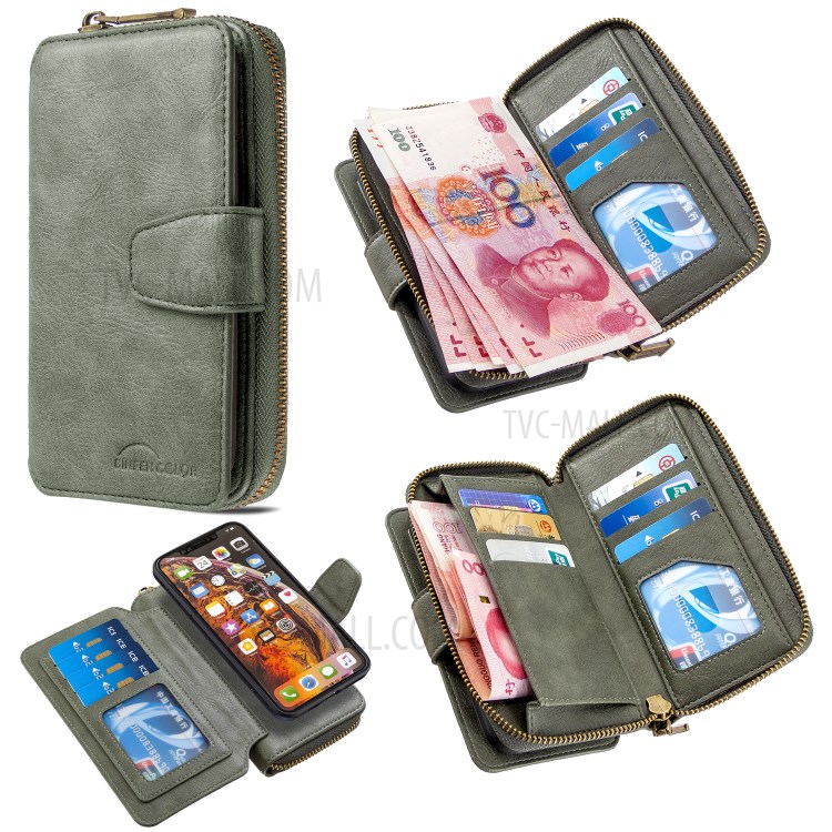 BF001 Zipper Wallet Leather Phone Case Cover Shell for iPhone XS Max 6.5-inch - Green-1