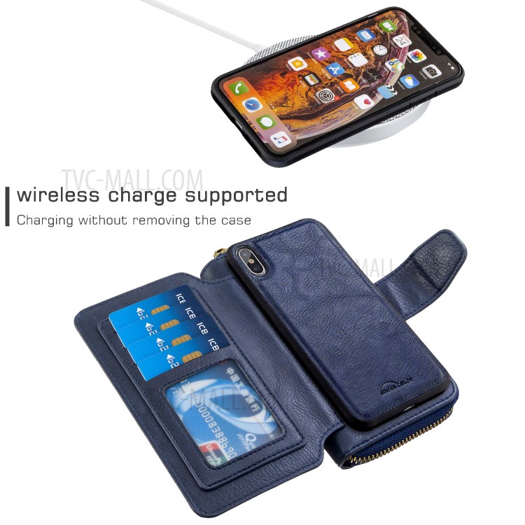 BF001 Zipper Wallet Leather Phone Case Cover Shell for iPhone XS Max 6.5-inch - Blue-3