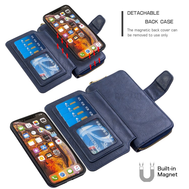 BF001 Zipper Wallet Leather Phone Case Cover Shell for iPhone XS Max 6.5-inch - Blue-4