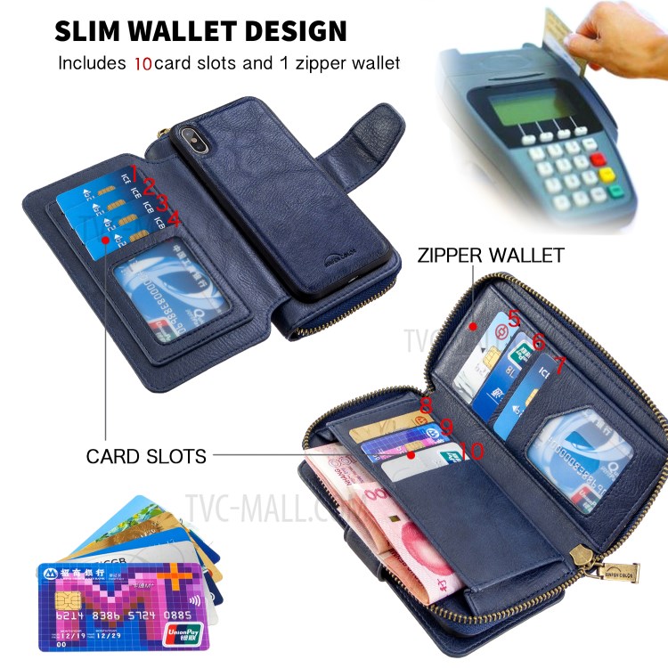 BF001 Zipper Wallet Leather Phone Case Cover Shell for iPhone XS Max 6.5-inch - Blue-5
