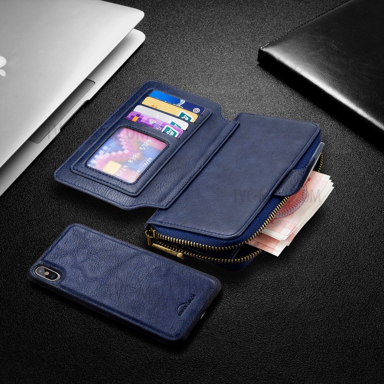 BF001 Zipper Wallet Leather Phone Case Cover Shell for iPhone XS Max 6.5-inch - Blue-8