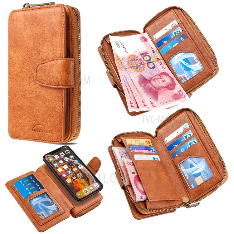 BF001 Zipper Wallet Leather Phone Case Cover Shell for iPhone XS Max 6.5-inch - Brown-1