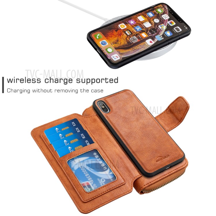 BF001 Zipper Wallet Leather Phone Case Cover Shell for iPhone XS Max 6.5-inch - Brown-3