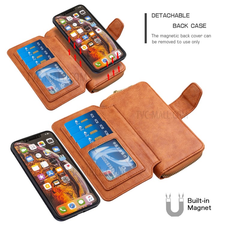 BF001 Zipper Wallet Leather Phone Case Cover Shell for iPhone XS Max 6.5-inch - Brown-4