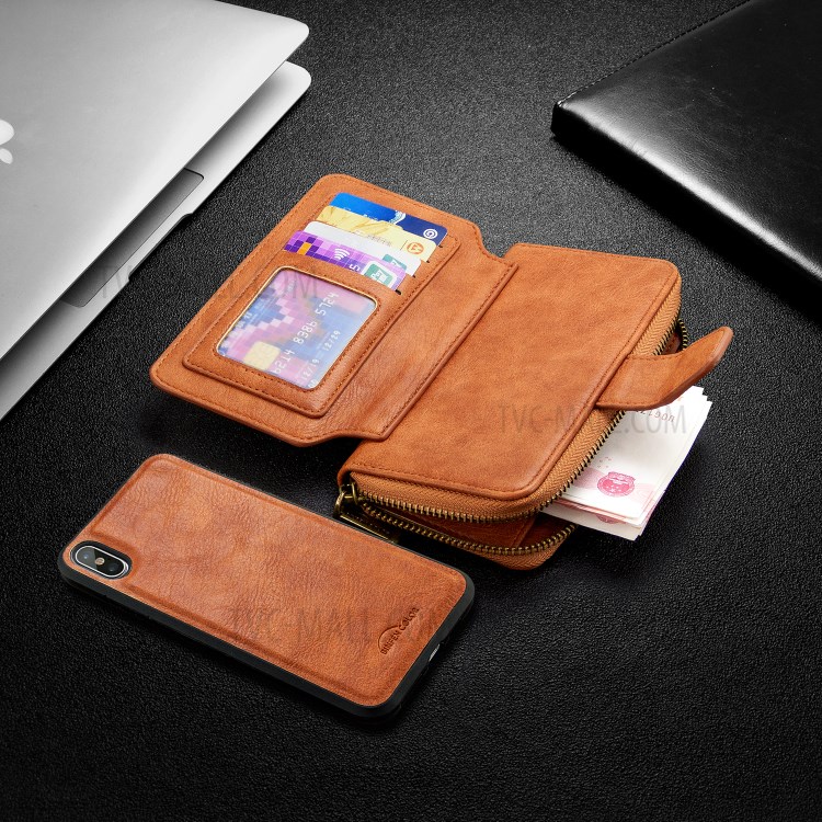 BF001 Zipper Wallet Leather Phone Case Cover Shell for iPhone XS Max 6.5-inch - Brown-8