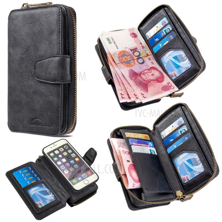 BF001 Leather Wallet Cover Anti-Gravity Zip Phone Case for iPhone 6 / 6S 4.7-inch - Black-1