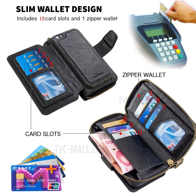 BF001 Leather Wallet Cover Anti-Gravity Zip Phone Case for iPhone 6 / 6S 4.7-inch - Black-5