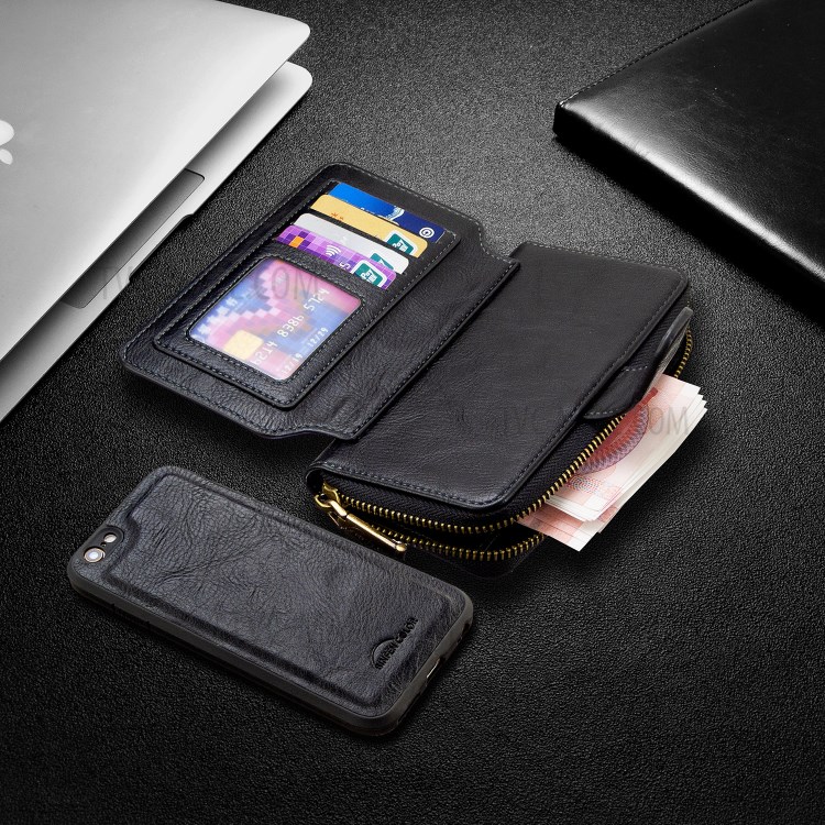 BF001 Leather Wallet Cover Anti-Gravity Zip Phone Case for iPhone 6 / 6S 4.7-inch - Black-8