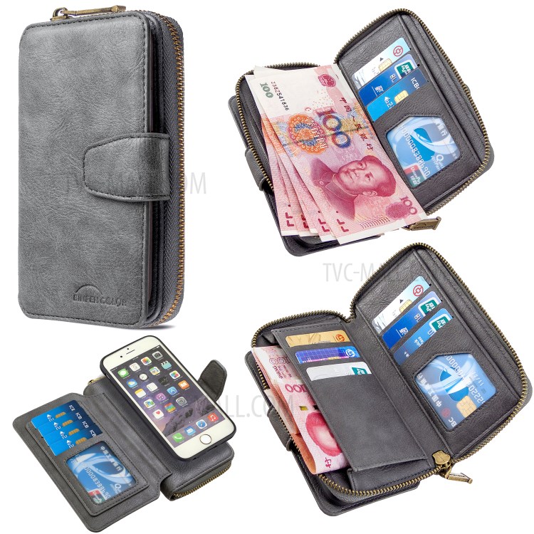 BF001 Leather Wallet Cover Anti-Gravity Zip Phone Case for iPhone 6 / 6S 4.7-inch - Grey-1
