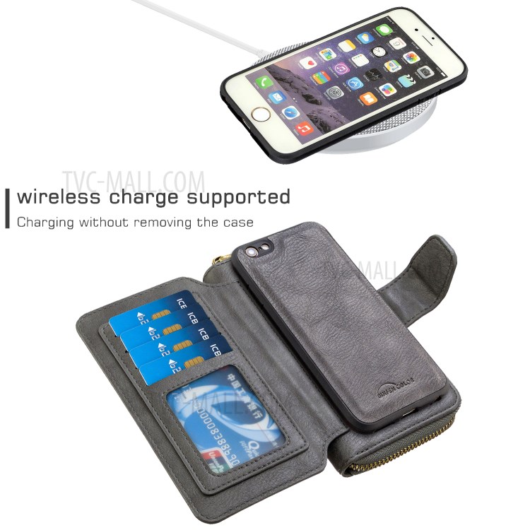 BF001 Leather Wallet Cover Anti-Gravity Zip Phone Case for iPhone 6 / 6S 4.7-inch - Grey-3