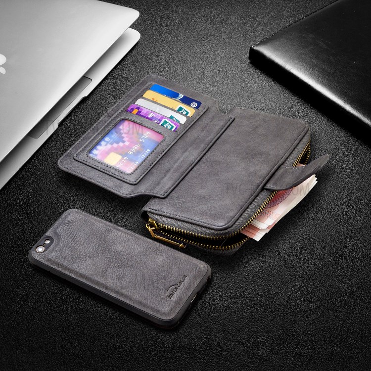 BF001 Leather Wallet Cover Anti-Gravity Zip Phone Case for iPhone 6 / 6S 4.7-inch - Grey-8
