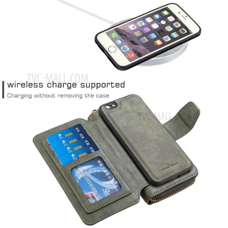BF001 Leather Wallet Cover Anti-Gravity Zip Phone Case for iPhone 6 / 6S 4.7-inch - Green-3
