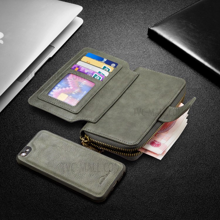 BF001 Leather Wallet Cover Anti-Gravity Zip Phone Case for iPhone 6 / 6S 4.7-inch - Green-8