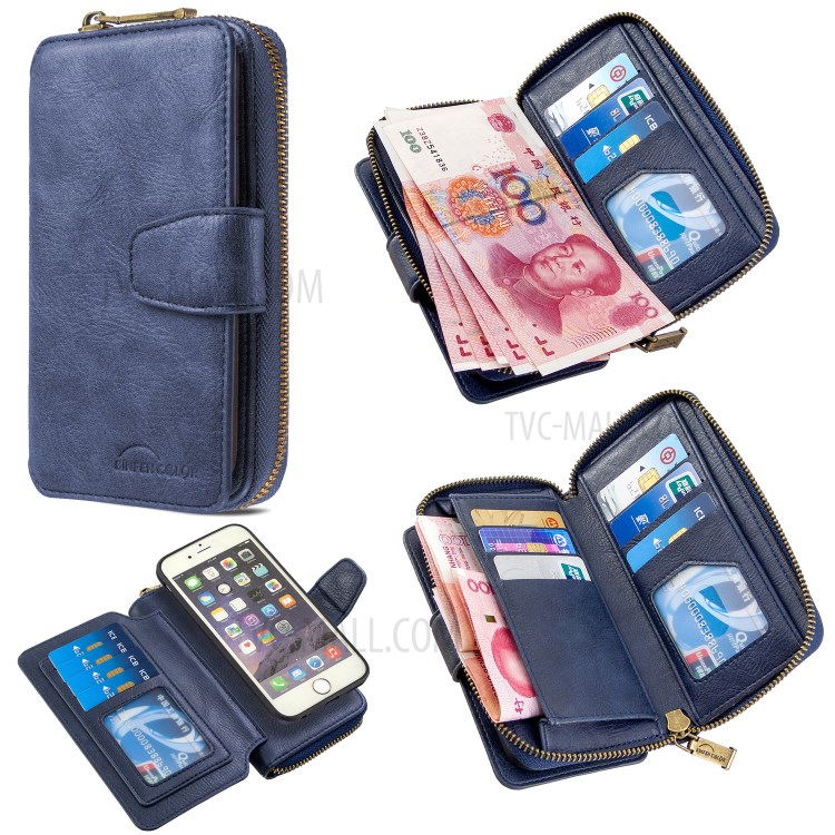 BF001 Leather Wallet Cover Anti-Gravity Zip Phone Case for iPhone 6 / 6S 4.7-inch - Blue-1