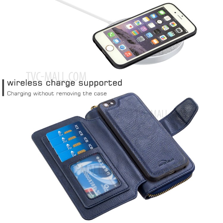 BF001 Leather Wallet Cover Anti-Gravity Zip Phone Case for iPhone 6 / 6S 4.7-inch - Blue-3