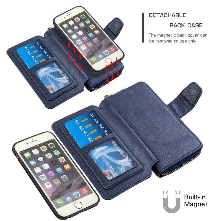 BF001 Leather Wallet Cover Anti-Gravity Zip Phone Case for iPhone 6 / 6S 4.7-inch - Blue-4