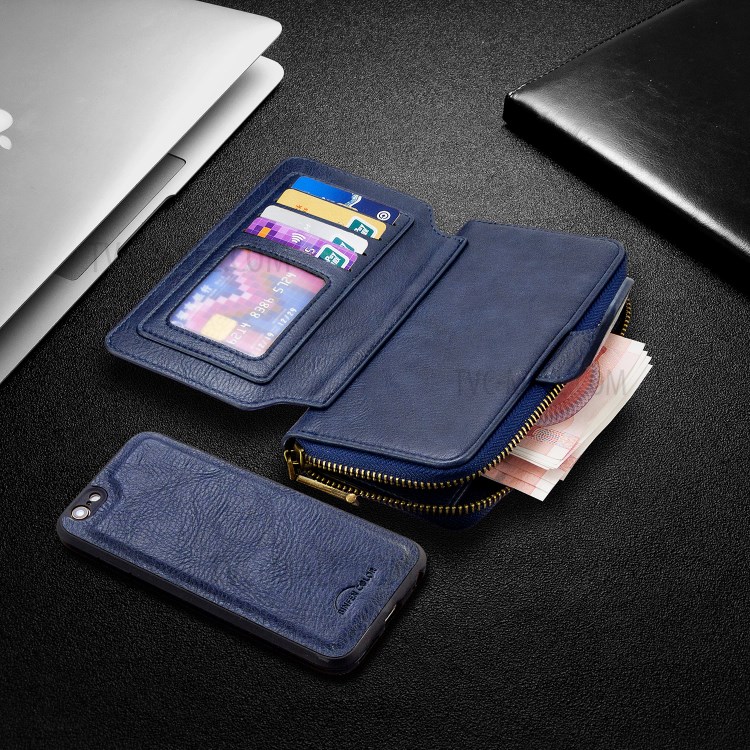 BF001 Leather Wallet Cover Anti-Gravity Zip Phone Case for iPhone 6 / 6S 4.7-inch - Blue-8