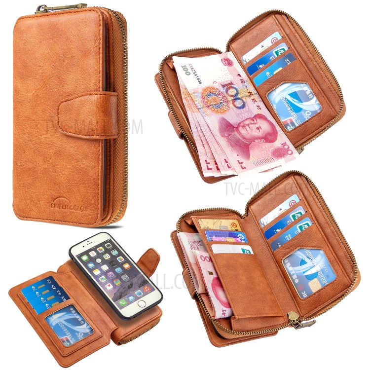 BF001 Leather Wallet Cover Anti-Gravity Zip Phone Case for iPhone 6 / 6S 4.7-inch - Brown-1