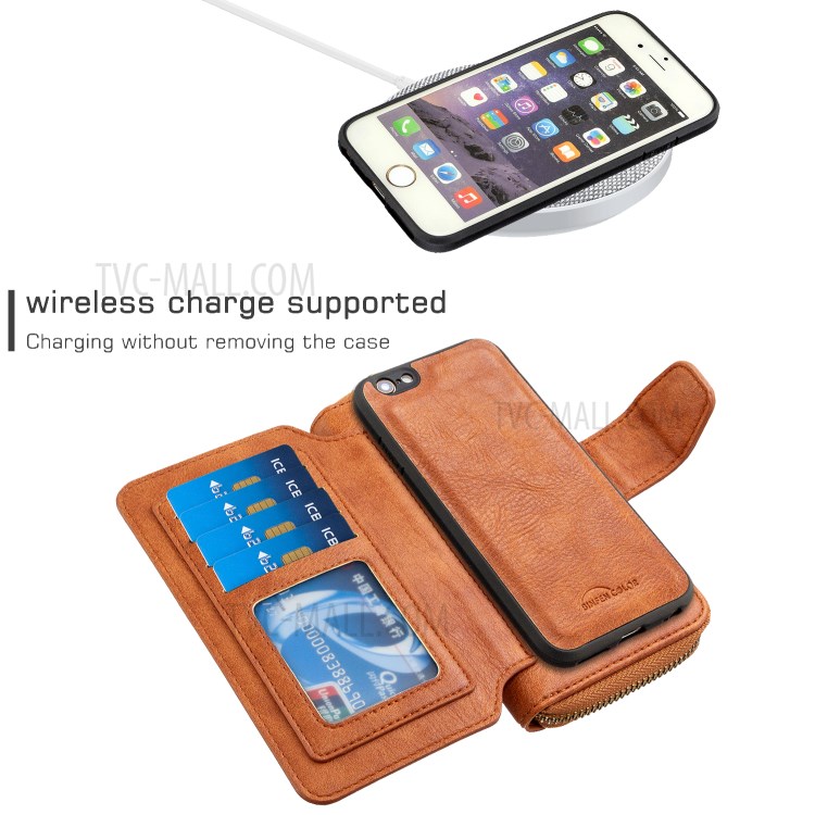 BF001 Leather Wallet Cover Anti-Gravity Zip Phone Case for iPhone 6 / 6S 4.7-inch - Brown-3
